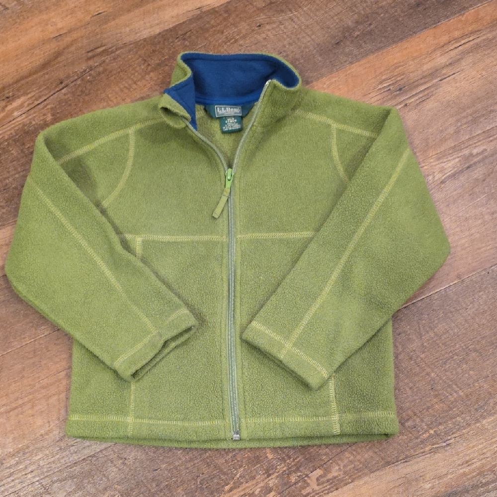 L.L. Bean Olive Green Fleece Jacket with Blue Trim Size 5-6
